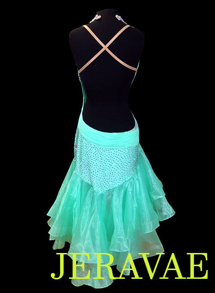 Women's Latin dance competition dress with open back and full skirt