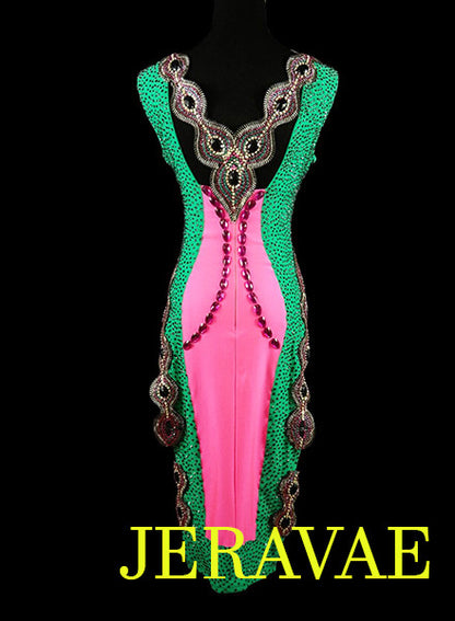 Emerald Green and Pink Latin Rhythm Dress LAT037 sz Small/Medium