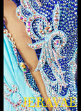 Heavily Stoned Blue Sash Latin Rhythm Dress With Lace Detail and Full Skirt LAT038 sz Large