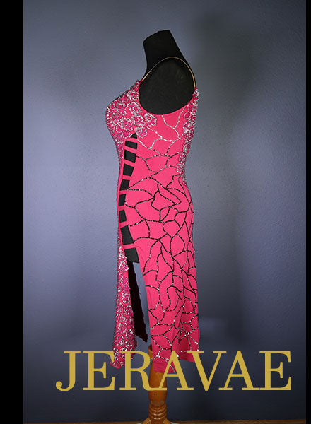 Fucshia pink lace latin Rhythm dress with Swarovski Stones LAT040 sz Medium