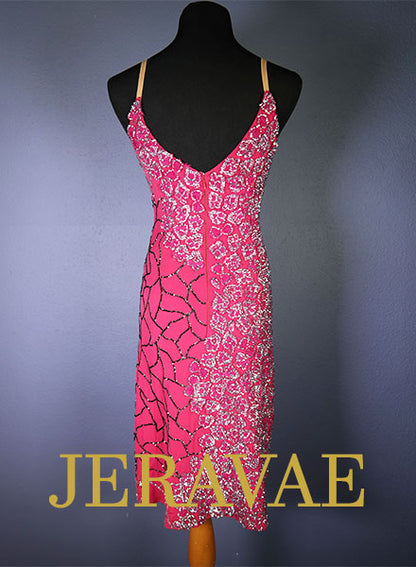 Fucshia pink lace latin Rhythm dress with Swarovski Stones LAT040 sz Medium