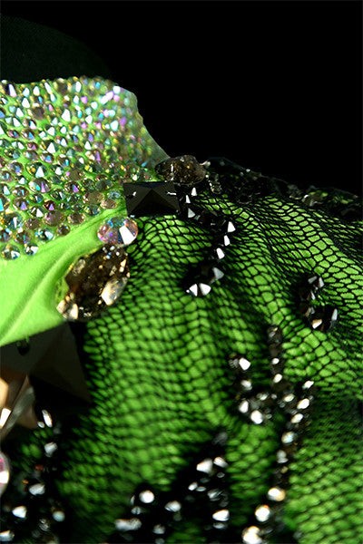 Neon Lime Green and Black Latin Fringe Dress LAT042 sz Large