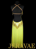 Long Yellow Latin Rhythm Dress with Swarovski Stone Fringe LAT047 sz Small/Medium