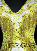 Long Yellow Latin Rhythm Dress with Swarovski Stone Fringe LAT047 sz Small/Medium