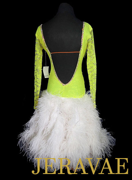 Tropical Neon Lime Green Sponsor Dress with Feather Skirt LAT049 sz X Small