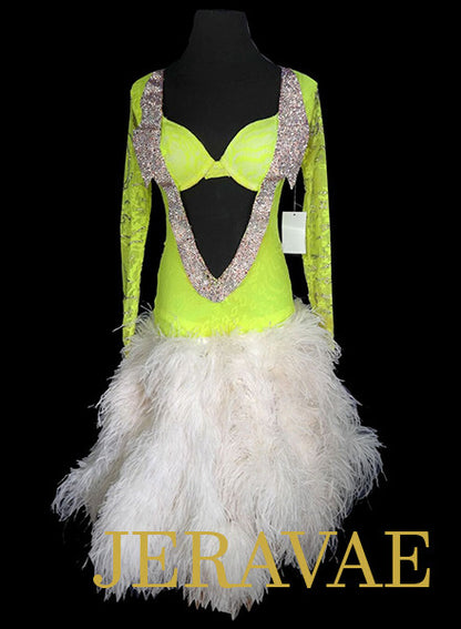Tropical Neon Lime Green Sponsor Dress with Feather Skirt LAT049 sz X Small