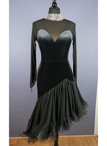 Black Velvet All Around Dress with Swarovski Stoned Collar LAT053 SOLD