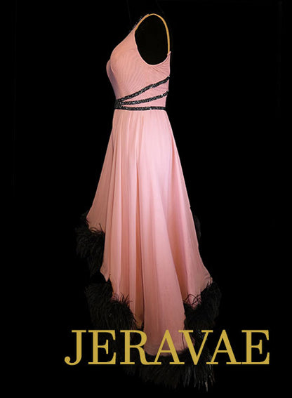 Pink and Black Rhythm/Latin Dress with Black Boa and Swarovski Stones Size Medium/Large LAT075