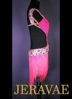 Resale Hot Neon Pink LeNique Fringe Latin/Rhythm Dress sz S/M LAT084