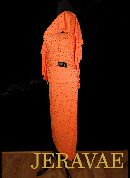 Orange Latin/Rhythm Dress with Long Skirt and Stoned Bra All Swarovski Sz M/L Lat091