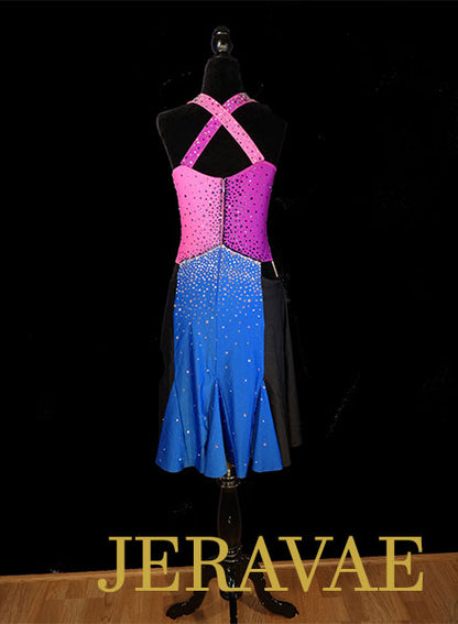 Unique Blue Purple Pink and Black Latin/Rhythm Dress Sz S/M Lat099