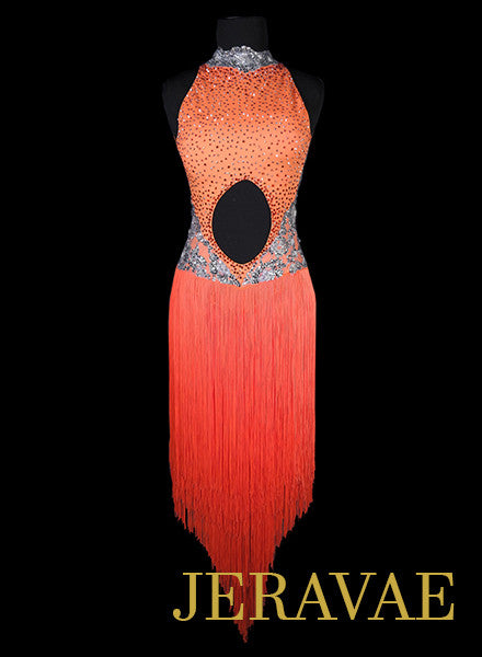 Neon orange and gray Latin dress for dance competitions