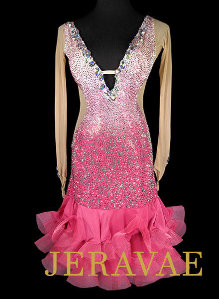 Light Pink Ombre Latin Dress with Swarovski Stones S/M Lat206