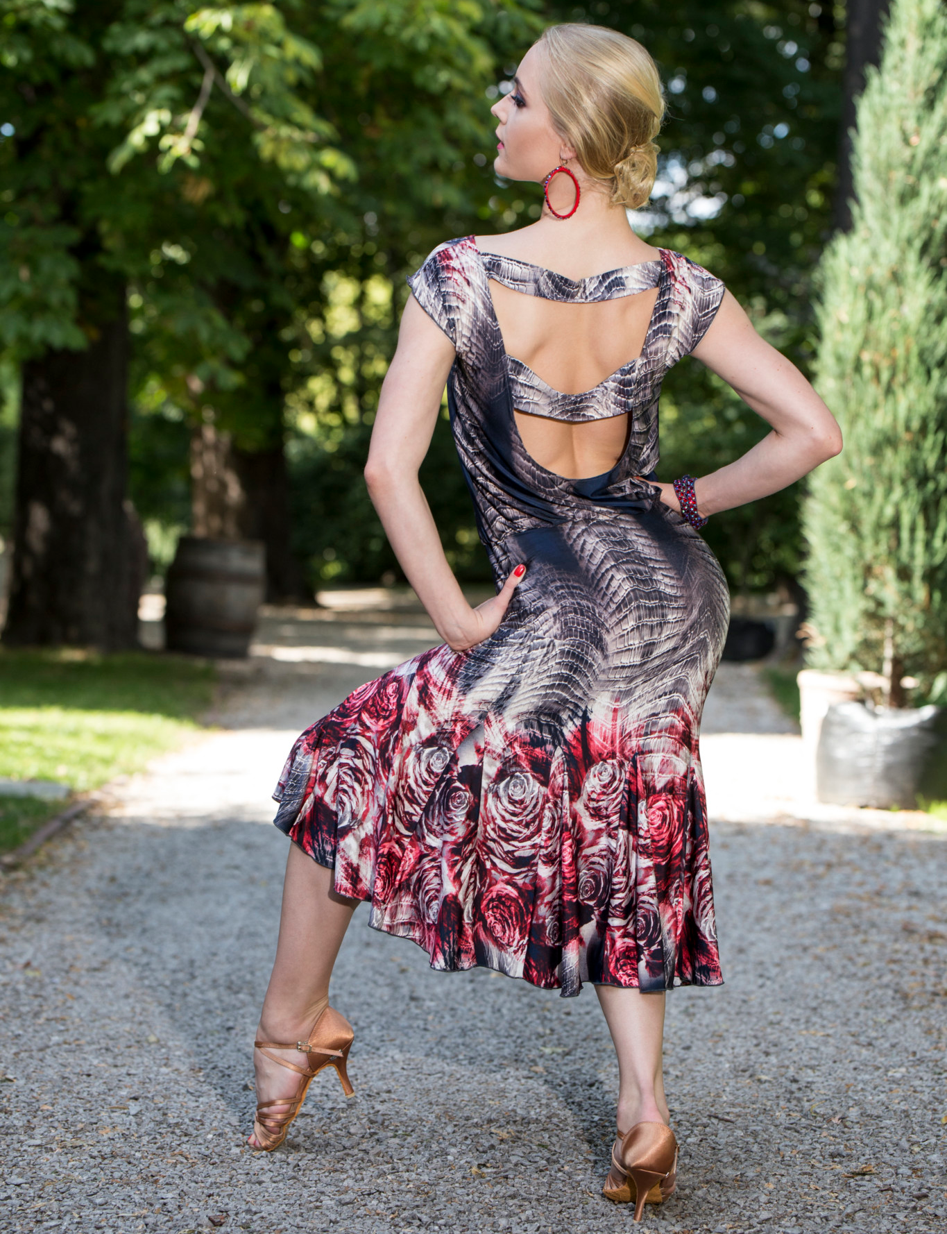 Senga Dancewear LAVANI Snake Skin and Floral Print Latin Practice Dress with Elastic Waistline and Cutouts on Back PRA 967 in Stock