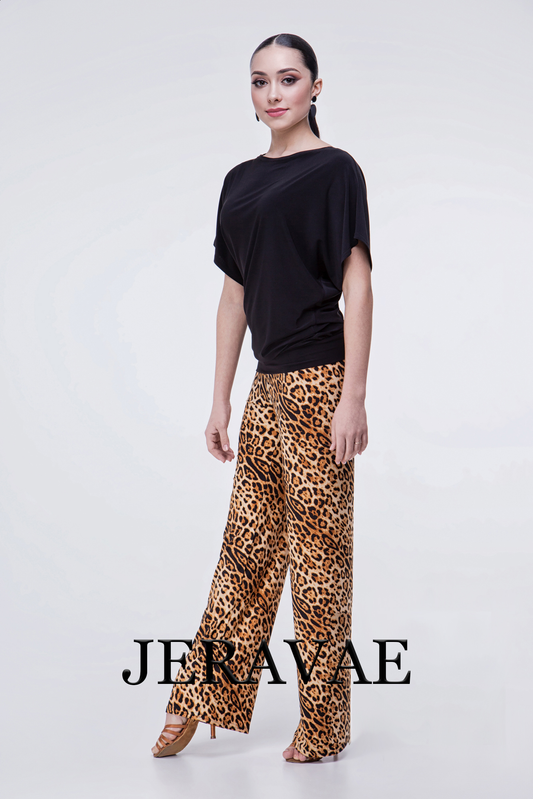 Leopard Print Ballroom Dance Teaching Pants with Soft Hem and Elastic Waist PRA 477