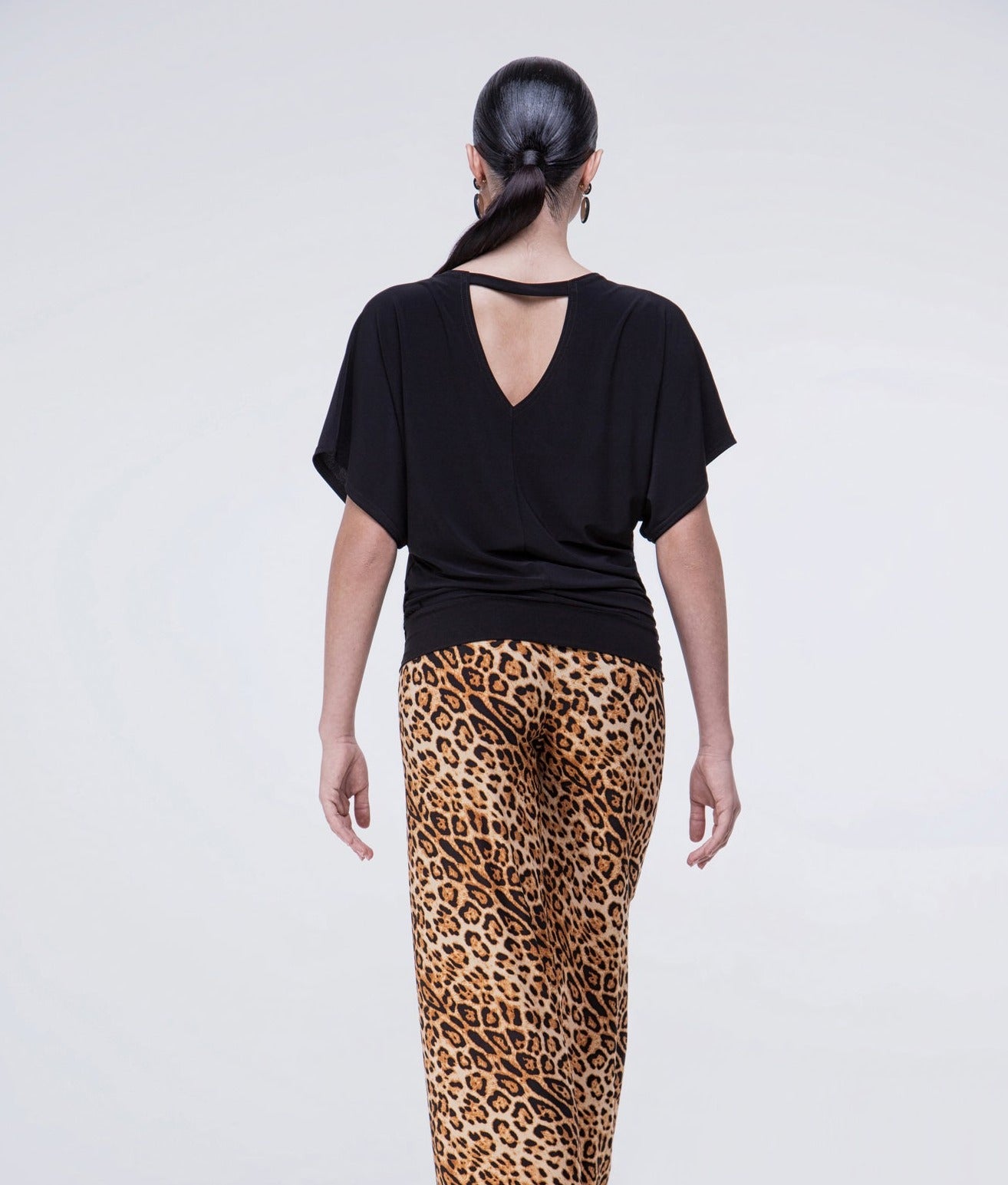 Leopard Print Ballroom Dance Teaching Pants with Soft Hem and Elastic Waist PRA 477