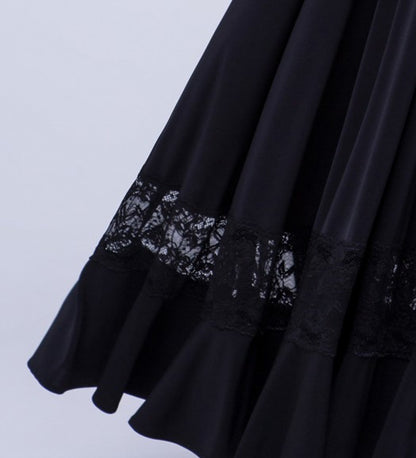 Long Black Ballroom Practice skirt with Lace Panel and Soft Hem PRA 561
