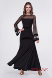 Long Black Ballroom Practice Skirt with Stretch Velvet Detail and Waistband Available in Multiple Sizes Pra549