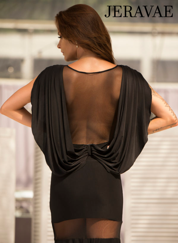 Senga Dancewear LOURE Sleeveless Long Black Ballroom Practice Dress with Sash Back and Mesh Inserts PRA 983 in Stock