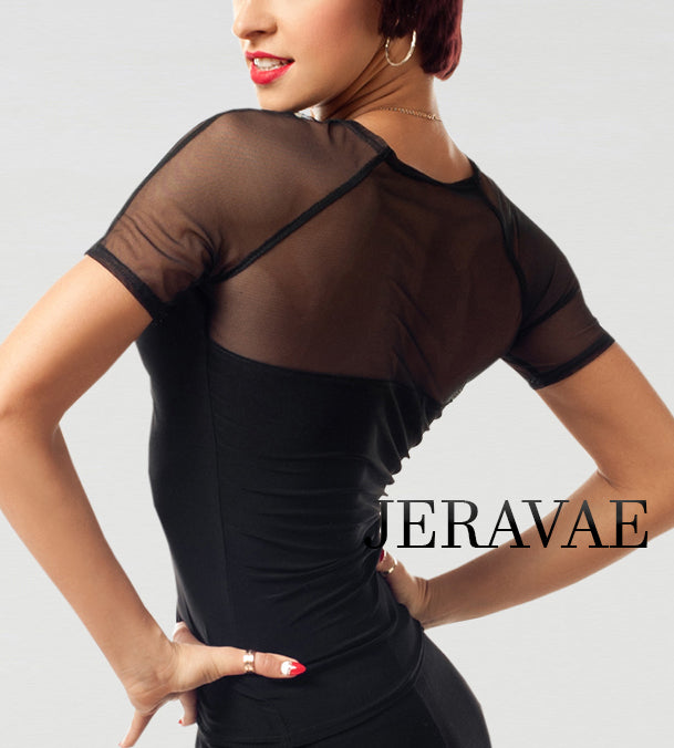 Black Practice Top with Straight Hem and Stretch Mesh Inserts PRA 448_sale