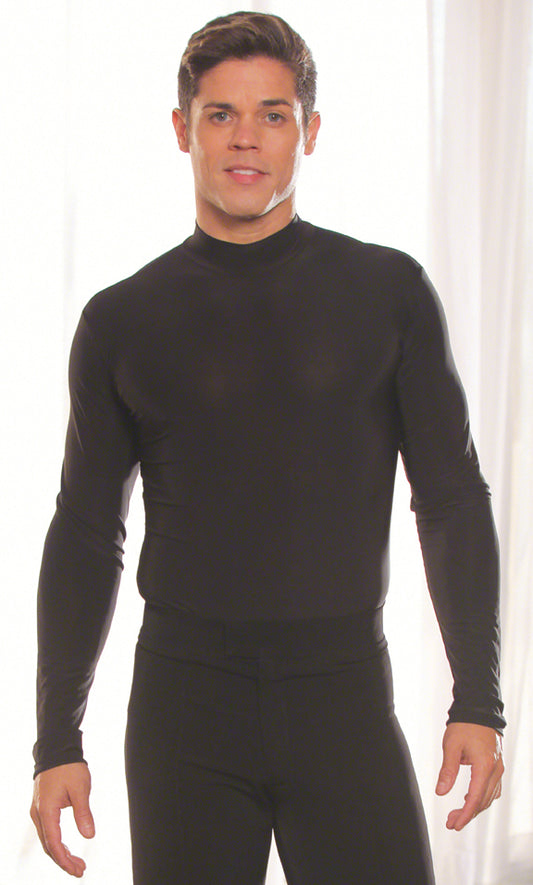 Men's Simple Turtleneck Ballroom Shirt with Built-in Bodysuit/Trunks MS6