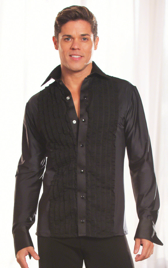 Men's Ruffled Snap Closure Tuxedo Ballroom Shirt without Trunks MS8a