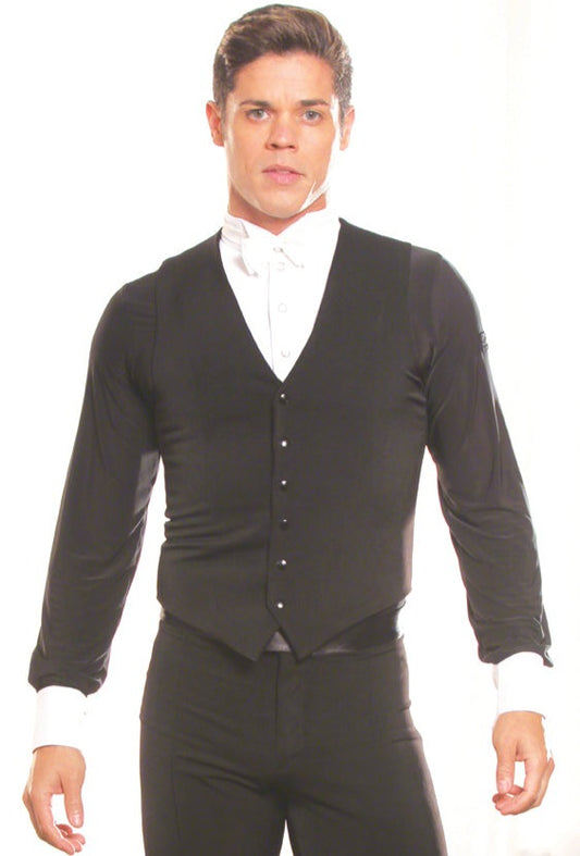 Men's Simple Stretch Black Ballroom Vest with Snap Closure MV1