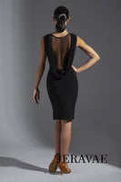 Sleeveless Latin Practice Dress with Mesh Back and Sash. Sleek Skirt Features Side Slit Pra576