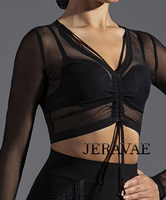Black Mesh Practice Top with Long Sleeves and Option to Gather (Bra Not Included) Pra584