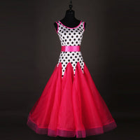 Pink, Black and White Polka Dot Ballroom or Smooth Dress with Pink Satin Belt, Available in Sizes S-XXL Pra085