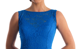 Victoria Blitz Nicol Azzurro Blue Sheer Stretch Lace Latin Practice Dress with Asymmetrical Skirt and Bodysuit PRA 734 in Stock