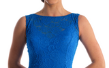 Victoria Blitz Nicol Azzurro Blue Sheer Stretch Lace Latin Practice Dress with Asymmetrical Skirt and Bodysuit Pra734 In Stock