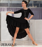 Senga Dancewear NATIA Black Latin Practice Dress with Half Sleeves and Asymmetrical Skirt with Ruffle Hemline Pra990 in Stock
