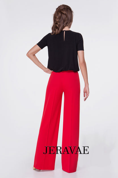 Red or Black Ballroom Practice Pants that Are perfect for Teaching.  Come with Single Pleat Down Front and Back of Each Leg PRA 552