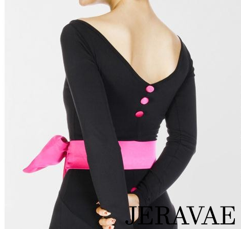 Long sleeve black dress with pink details for women's ballroom dance