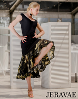 Senga Dancewear PIVA Sleeveless Black Latin Practice Dress with Black and Gold Asymmetrical Flounce Skirt and Cutout on Back Pra960 in Stock