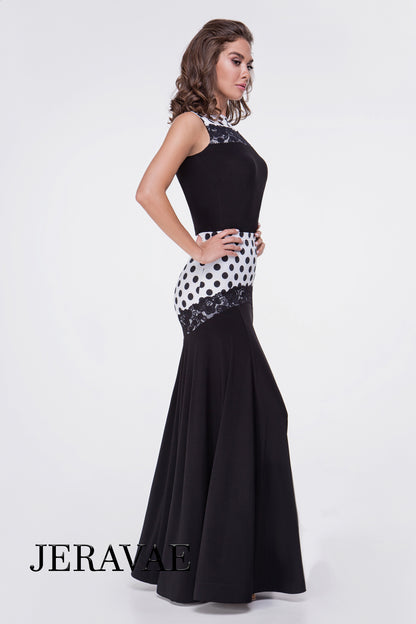 Women's long ballroom skirt with white and black polka dots
