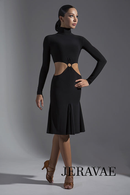 Long Sleeve Two-Piece Latin Practice Dress with Multiple Skirt Color Options and Ring Detail on Front PRA 397