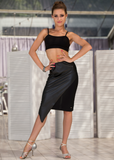 Senga Dancewear RAG Black Pencil Latin Practice Skirt with Asymmetrical Eco Leather Accent and Slit in Back Pra964 in Stock