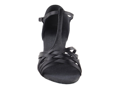 Very Fine S92304 Black Satin 2" Cuban Heel Latin Dance Shoe with Multiple Toe Straps
