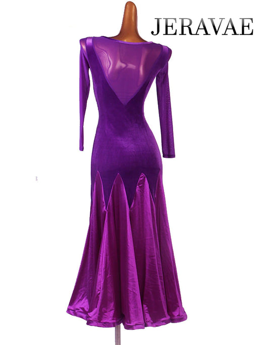 Purple Velvet Ballroom Dress with Satin Skirt and Mesh Accent on Shoulder and Back PRA 774_SALE