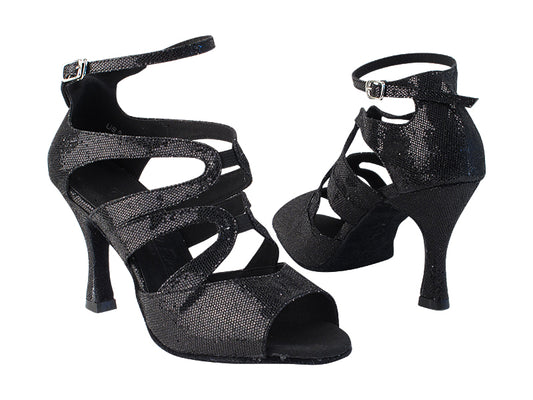 Very Fine SERA7039 Black Scale Latin Shoe with Open Toe and 2.5 or 3 Inch Heel