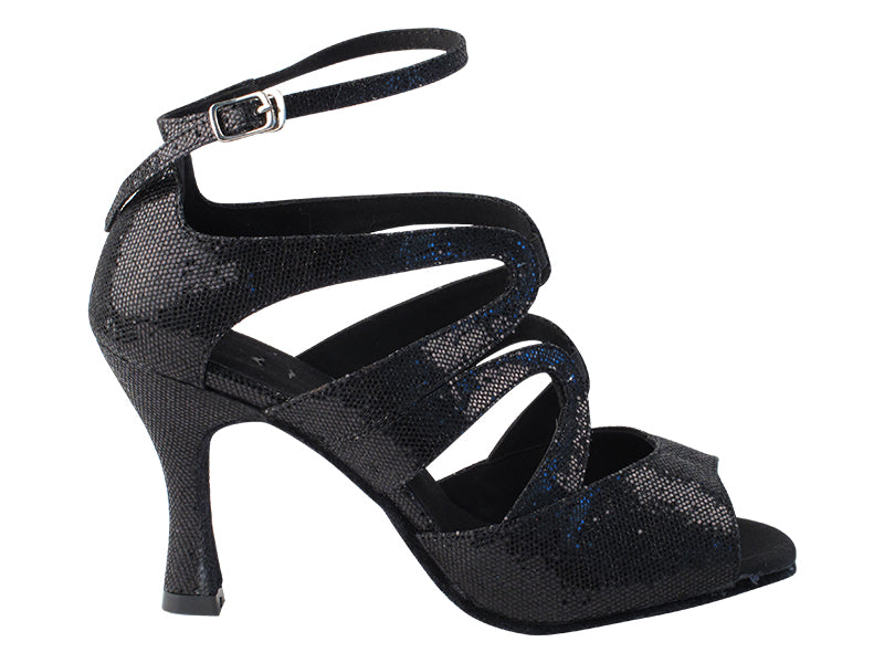 Very Fine SERA7039 Black Scale Latin Dance Shoe with Open Toe and 2.5" or 3" Heel