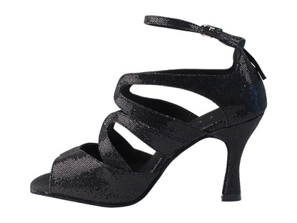 Very Fine SERA7039 Black Scale Latin Shoe with Open Toe and 2.5 or 3 Inch Heel