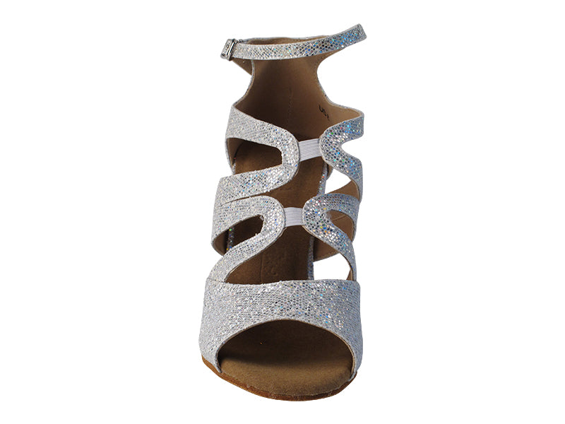 Very Fine SERA7039 Silver Scale Latin Shoe with Open Toe and Thin 3 Inch Heel