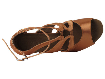 Very Fine SERA7039 Tan Satin Latin Shoe with Open Toe and 2.5 or 3 Inch Heel