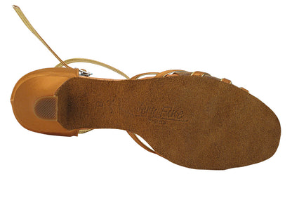 Very Fine SERA7043 Tan Satin Gold Trim Latin Shoe with 2.5" Heel and Double Cross Strap