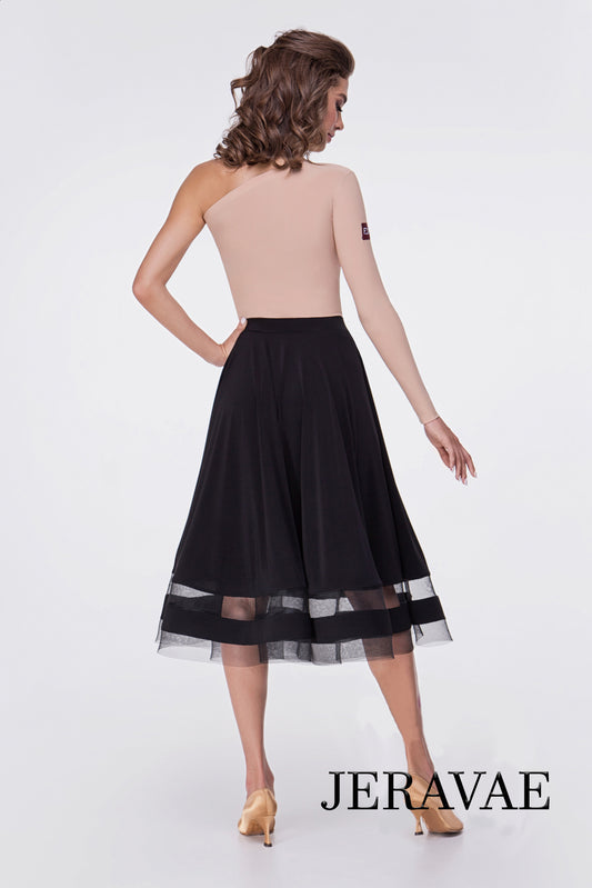 Tea Length Ballroom Or Standard Practice Skirt with Exposed Horsehair Hem and Striped Cut Out Detail Pra 551