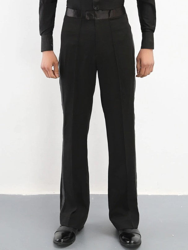 Men's Black Latin or Ballroom Dance Pants with Satin Stripe and Satin Waistband Available in Sizes XXS-5XL MP7 in Stock