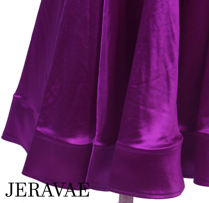 Two Piece Purple Ballroom Practice Skirt with Long Sleeve Bodysuit with Mesh Panels and Long Skirt with Satin Gussets PRA 903_sale